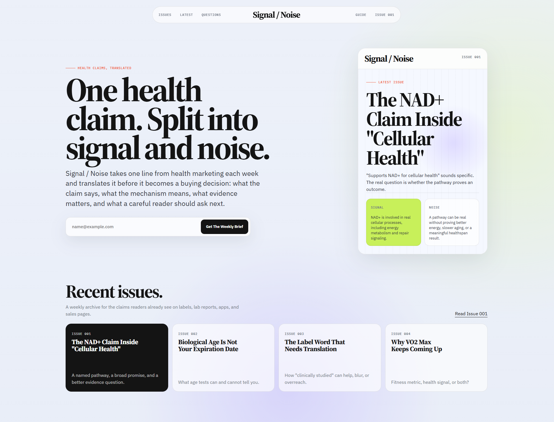 Signal / Noise homepage hero preview
